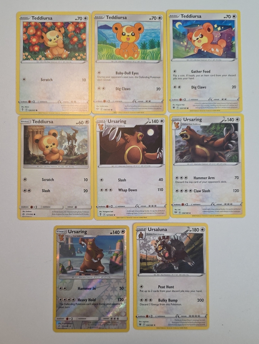 Pokemon Teddiursa, Ursaring, And Ursaluna Trading Cards